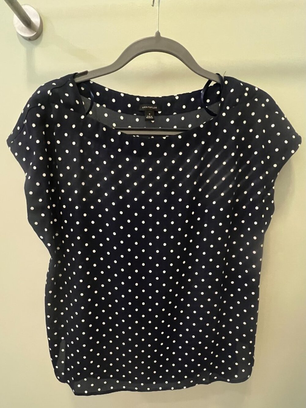 Ann Taylor Navy Polka Dot women's shirt-M